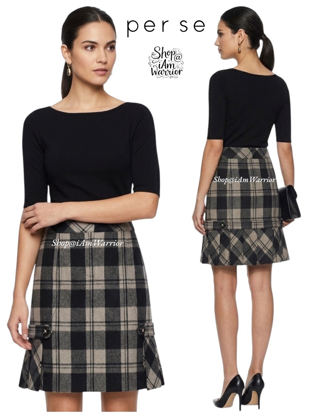 Per Se Rare NWT Y2K Plaid Wool Blend Pleated Hem Skirt *shop@iamwarrior